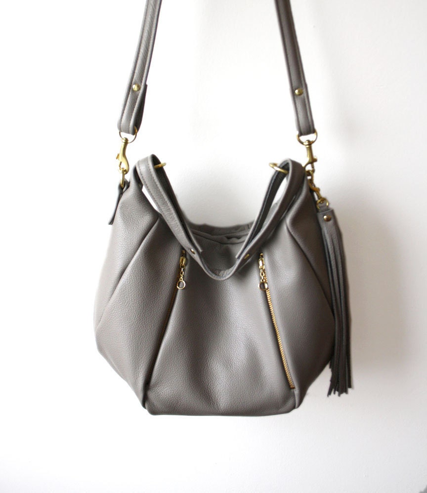 SALE Soft Leather Purse  - OPELLE Ballet Bag - Large Size in Dove Pebbled Leather New