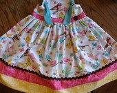 SALE  Girls Spring Dress - Birds and Butterflies Knot Dress Sizes 12MO-8