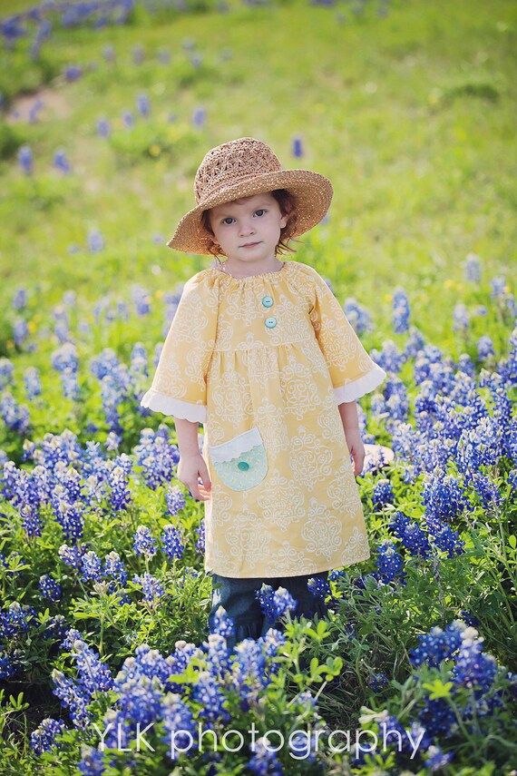 Girls Yellow Sunshine Peasant Dress Sizes by EmmiLeeDesigns