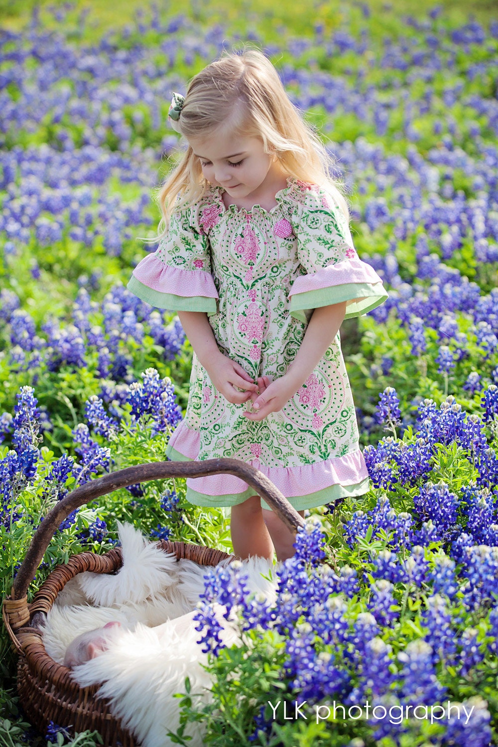 3T Ready to Ship Girls Spring Easter Dress - Pink and Green Peasant Dress