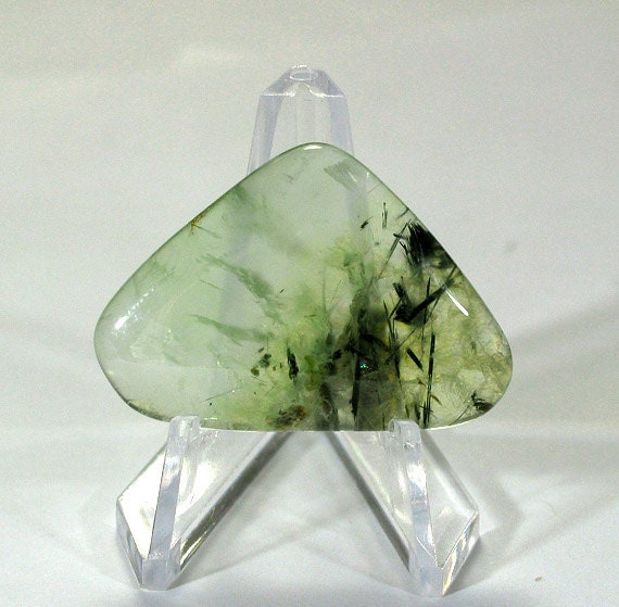 TOURMALINATED PREHNITE cabochon 25X36mm freeform designer cab