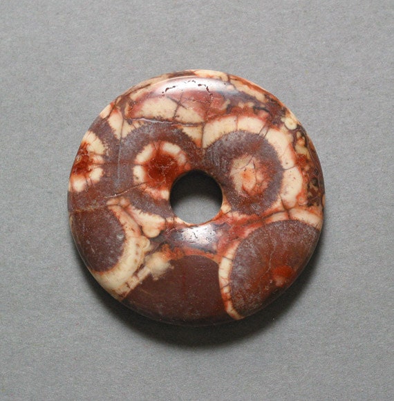 BIRDS EYE RHYOLITE round pendant 40mm disc donut bead