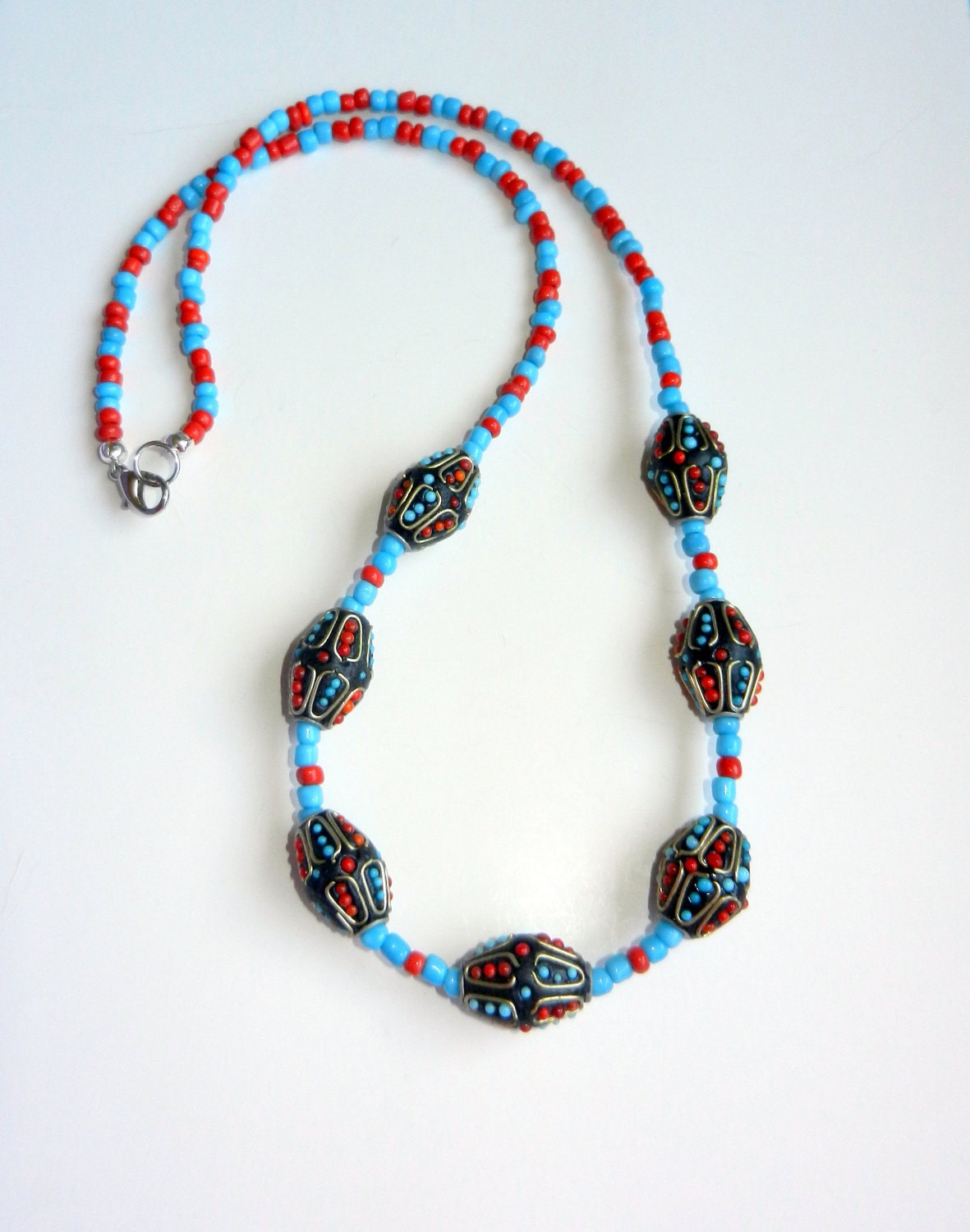 Coral and Turquoise Beaded Necklace