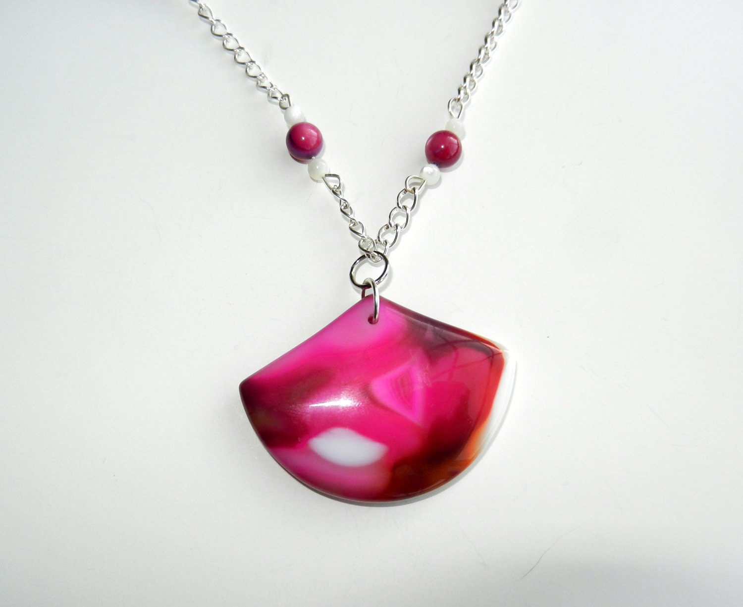 Reserved for Paula  Pink Sardonyx Agate Fan Pendant Necklace