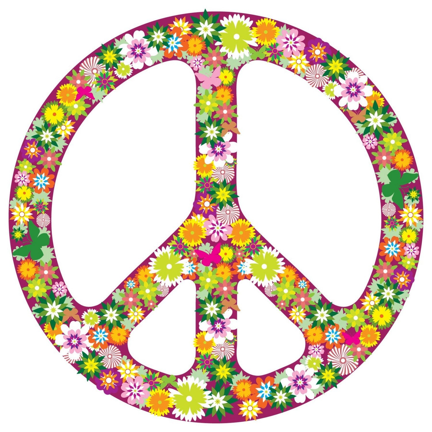 FLORAL PATTERN Peace Sign Symbol Vinyl Wall Art Decal Decor Sticker