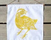 Yellow Bird Woodblock Print. Fabric Wall Hanging. 11x14. Customizable. Made to Order.
