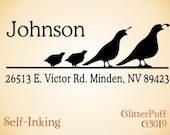 Custom Bird Address Stamp - Quail Bob White Bird Birds - GlitterPuff G3019 - Self-inking Stamp