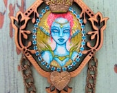 Goddess of the Sea-Heart of the Ocean Hand Painted Original Art Pendant