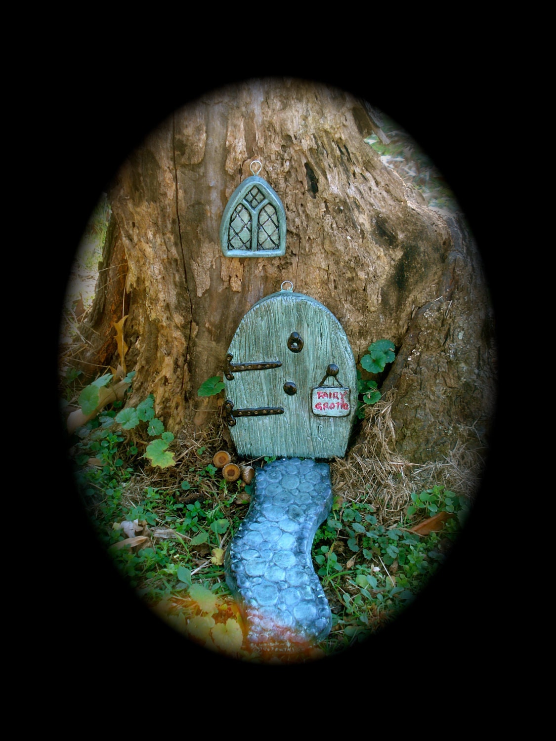 Fairy Door Set with Grotto Sign The Complete Set Die stone Cast