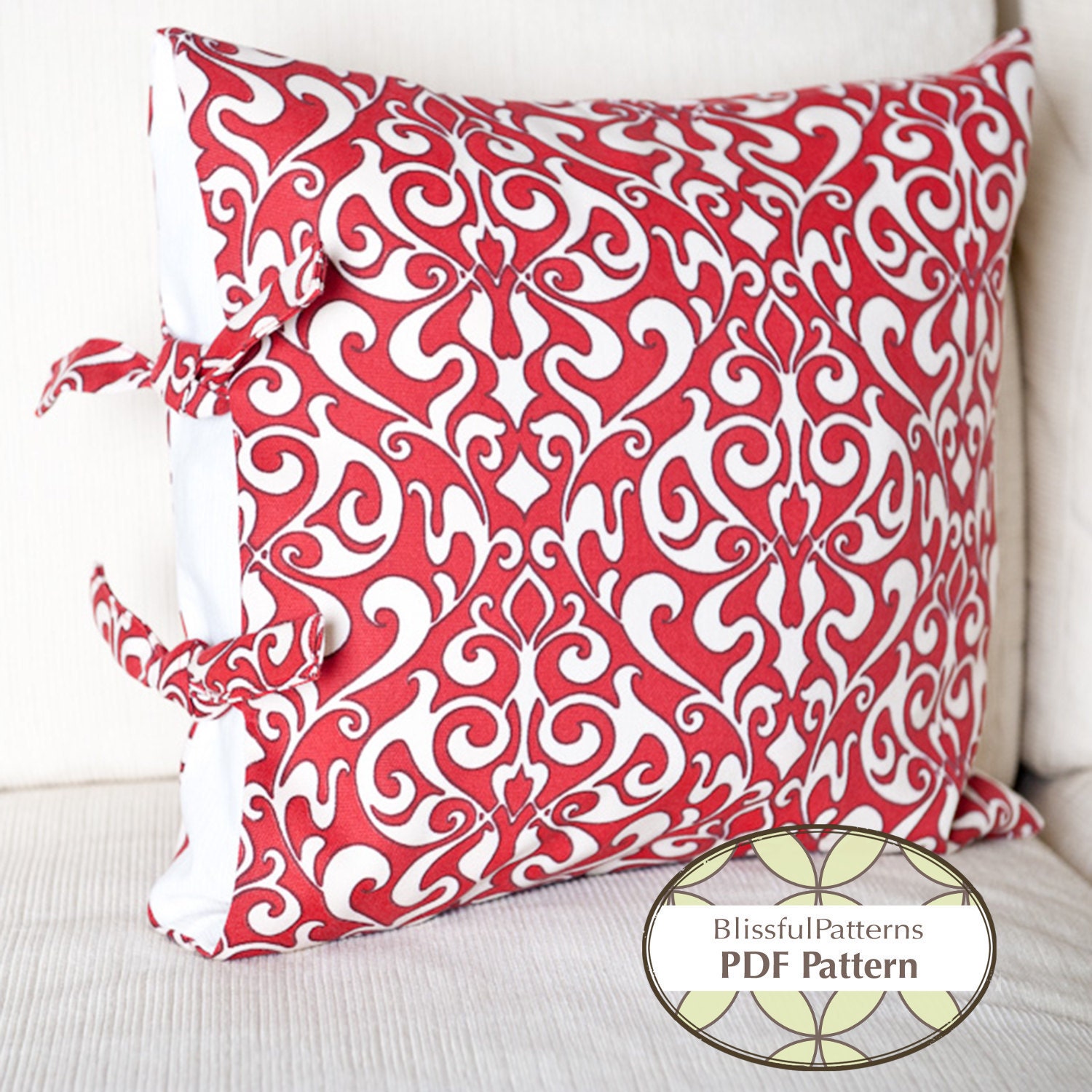 Side Tie Pillow Case - PDF Sewing Pattern - INSTANT DOWNLOAD - By BlissfulPatterns