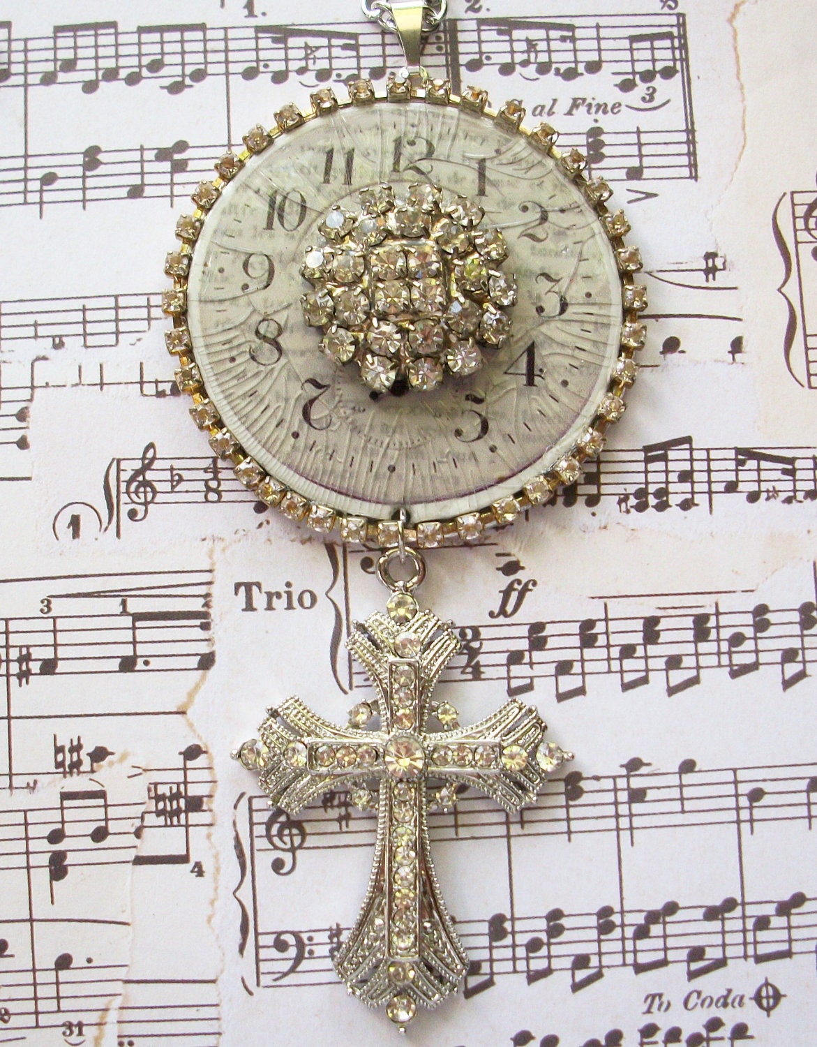 Assemblage Rhinestone Necklace-Time To Pray