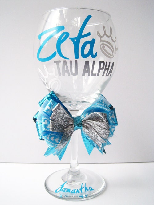Personalized Sorority Sister Little Big Fraternity Greek Rush Zeta Alpha Delta Pi Kappa Phi Wine Glass