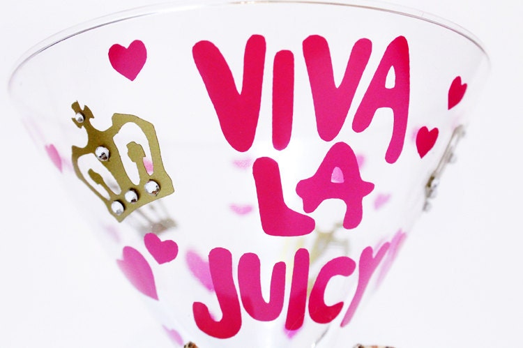 Viva La Juicy Couture INSPIRED Designer Couture Pearl Rhinestone Tiffany Louis Vuitton Bridal Bridesmaid Shower Sorority Wine Glass