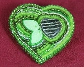 Beaded Brooch, Heart, Green