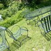 RESERVED for Lisa until July 16th Vintage Patio Set Forest Green Metal 6 Chairs 1 Table PLUS an Accent Table 8 Pieces