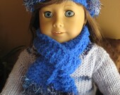 Doll Hat and Scarf Set fits American Girl Dolls and 18 inch Dolls - Blue Colored Yarn with Mohair Accents - SALE - CLEARANCE