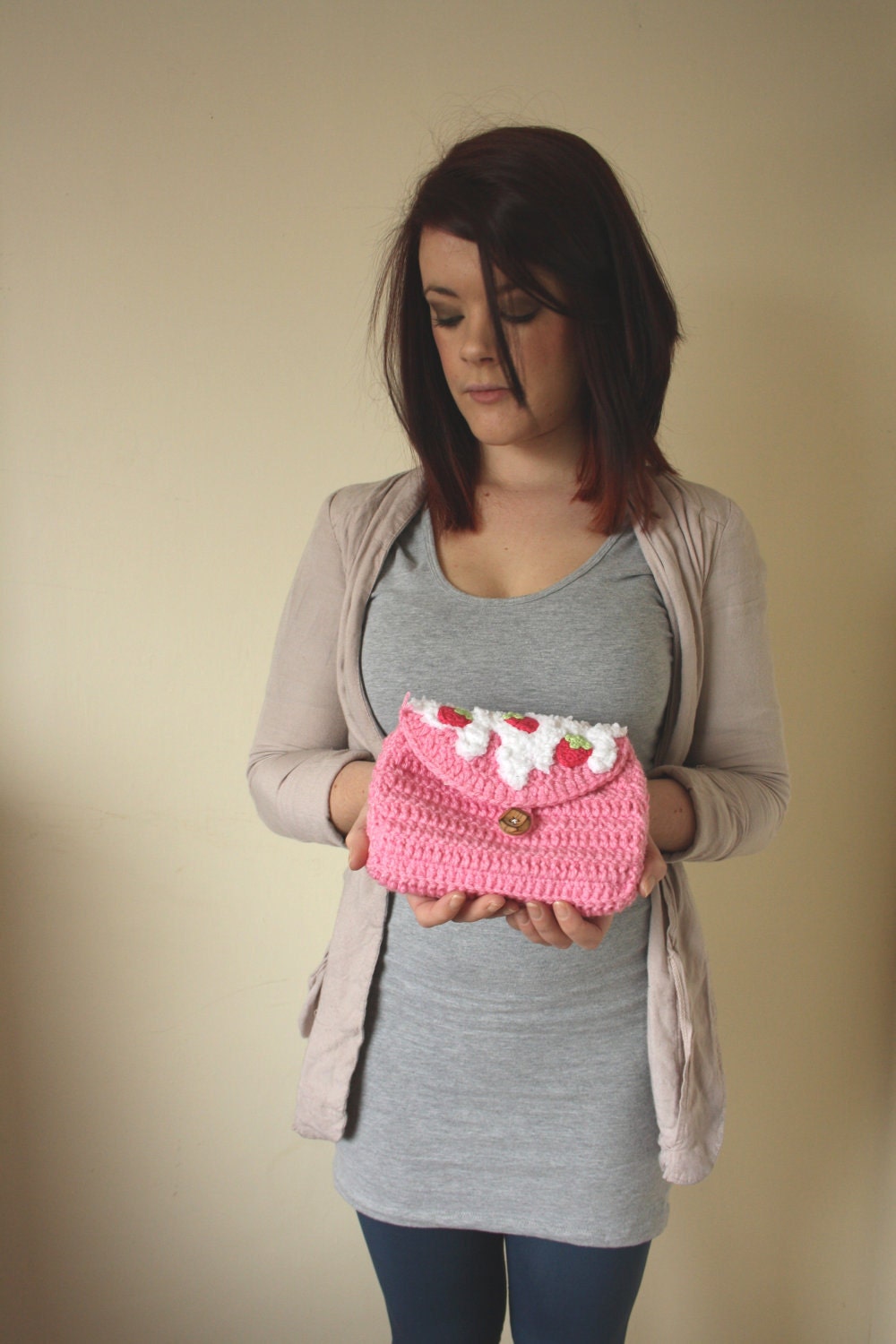 Pink Strawberry Makeup/Clutch Bag (Large)