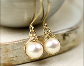 White Freshwater Pearls Wire Wrapped Earrings 14K Gold Fill