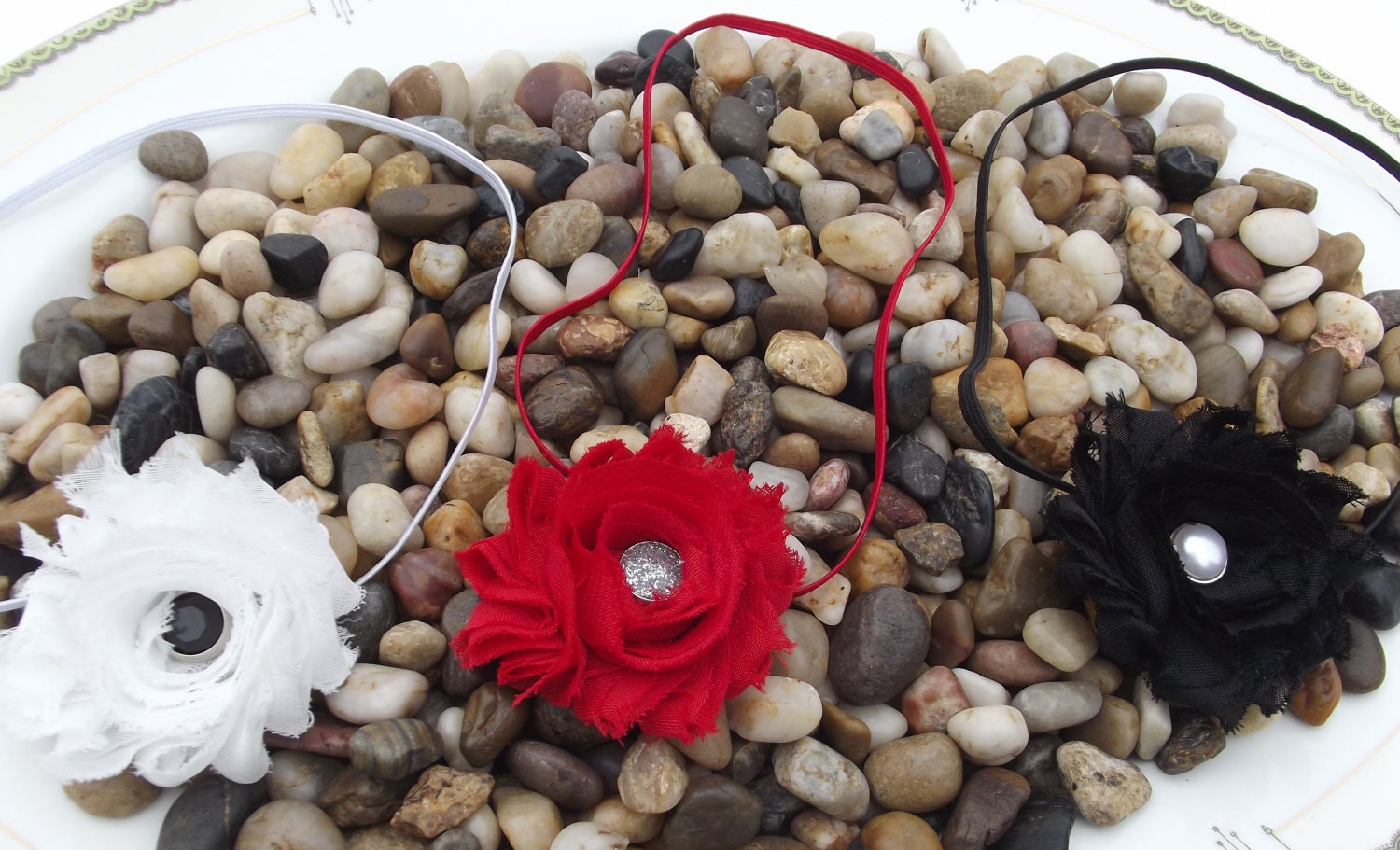 Shabby Chic Vintage Style Headband - Baby Headband - Newborn Headband - Infant - Toddler - Girl - Set of 3 Black White Red - Photo Prop