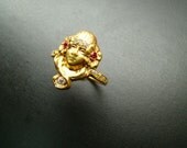 14K Gold Art Nouveau style face ring