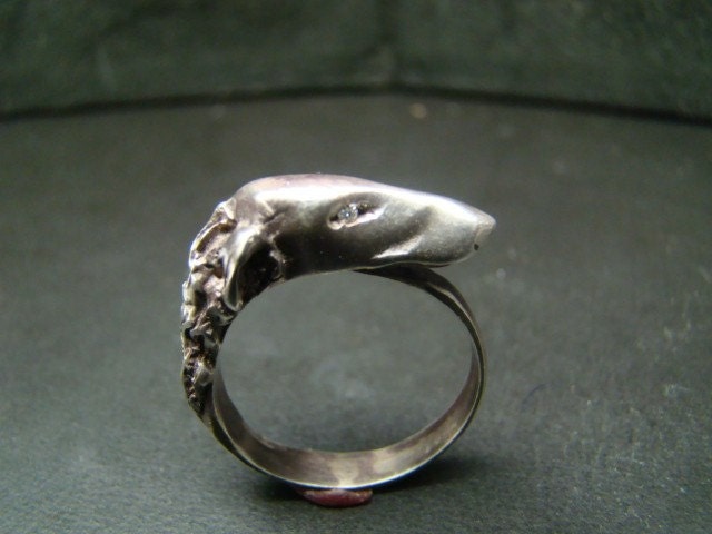 Borzoi / Greyhound sterling silver ring with diamond eyes