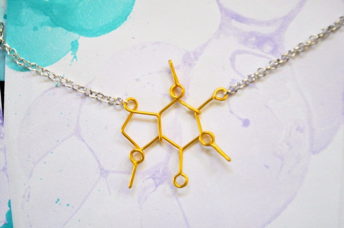 Caffeine Molecule Necklace - Coffee Lover Jewelry - Gift for friend, co worker, boss, sister, mom, coffee lover, for her, under 30