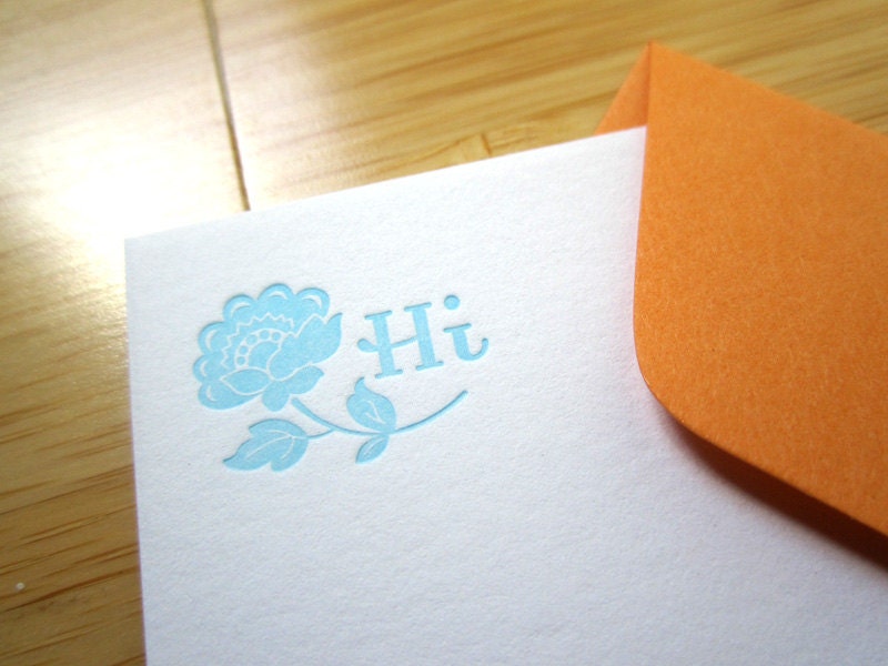 Hi Flower Gift Card - Blue - Set of 5