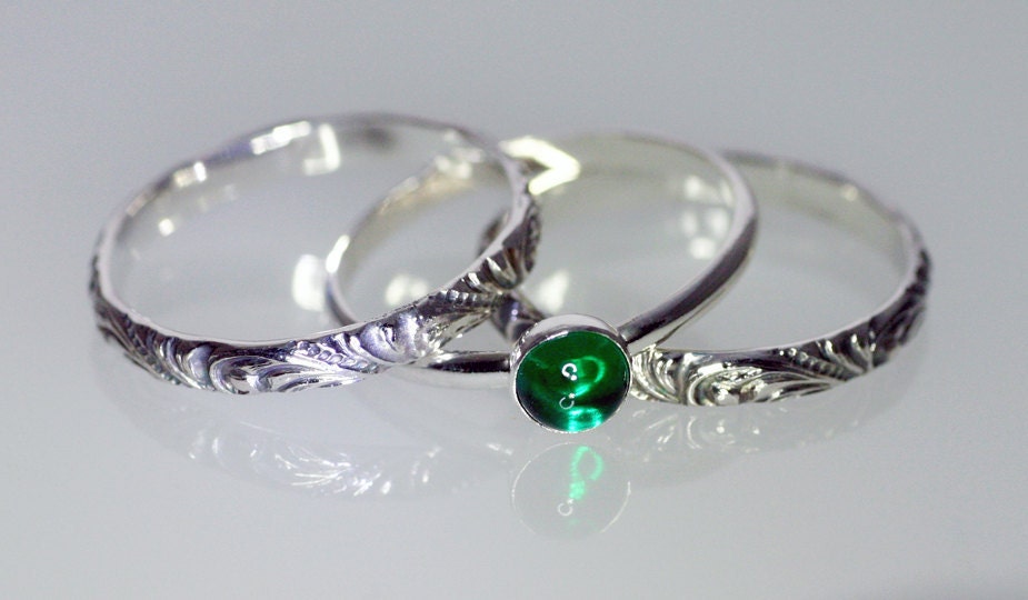 Stacking Ring Set in Emerald