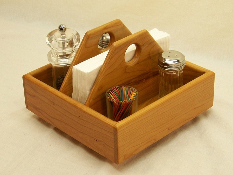 Lazy Susan, Kitchen Caddy, Napkin and Condiment Holder, Smart Home organizer, Cherry Wood, 9 inches