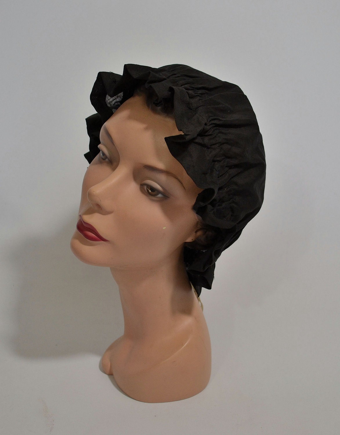 Antique black Ruffled ladies Night Cap Bonnet