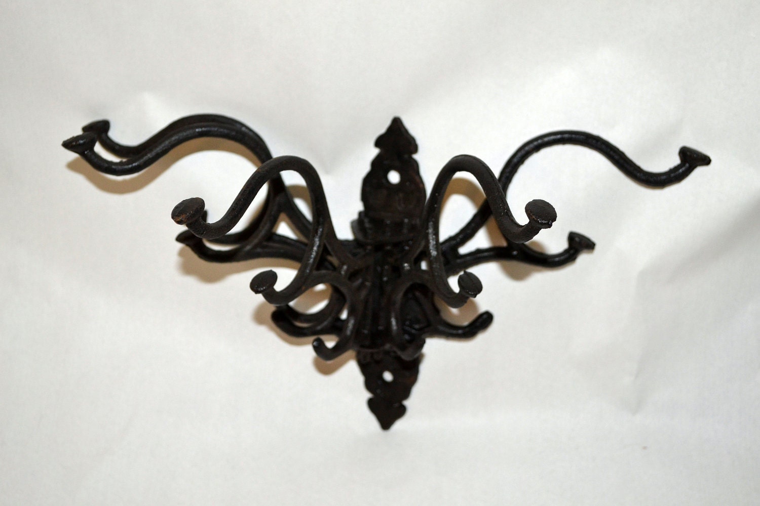 Vintage black cast iron 5 Swivel hook coat towel rack hanger