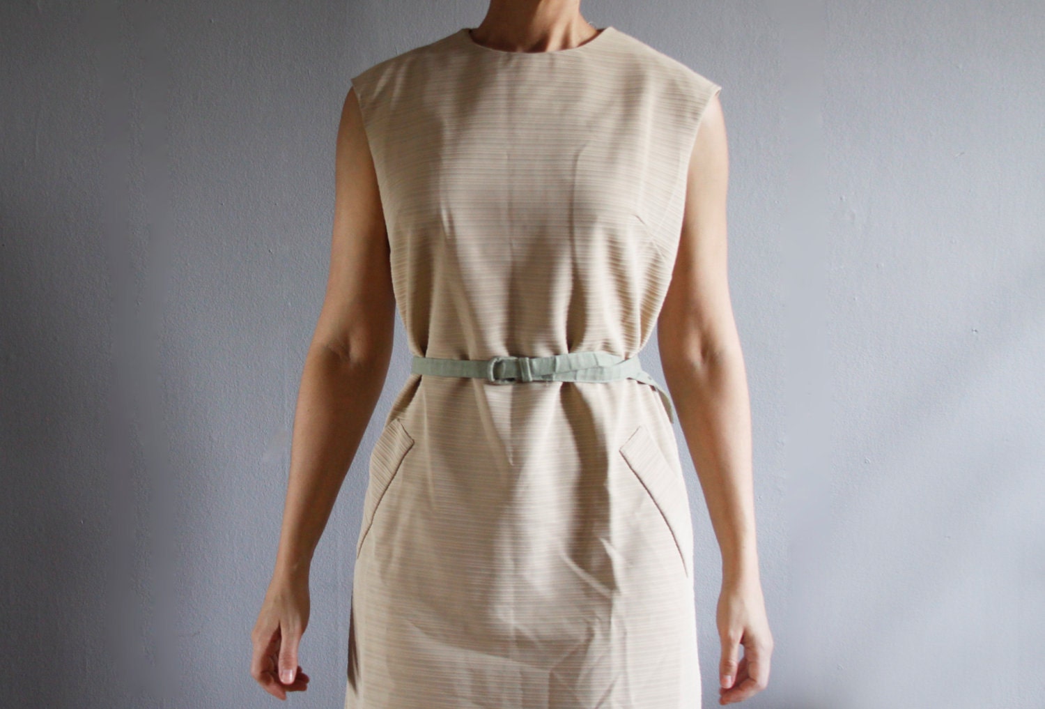 1960's natural shift dress xl . vintage plus size mod dress