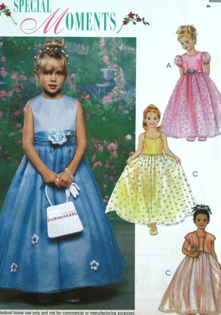 girls' FORMAL dresses and lined jacket, with overskirt, UNCUT McCall's 3537, Special Moments flower girl dress, size 6 7 8