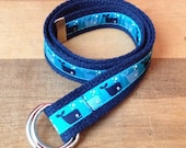 Adjustable D-Ring Belt - Toddler Children Kids - Whale Premium European Ribbon on Navy