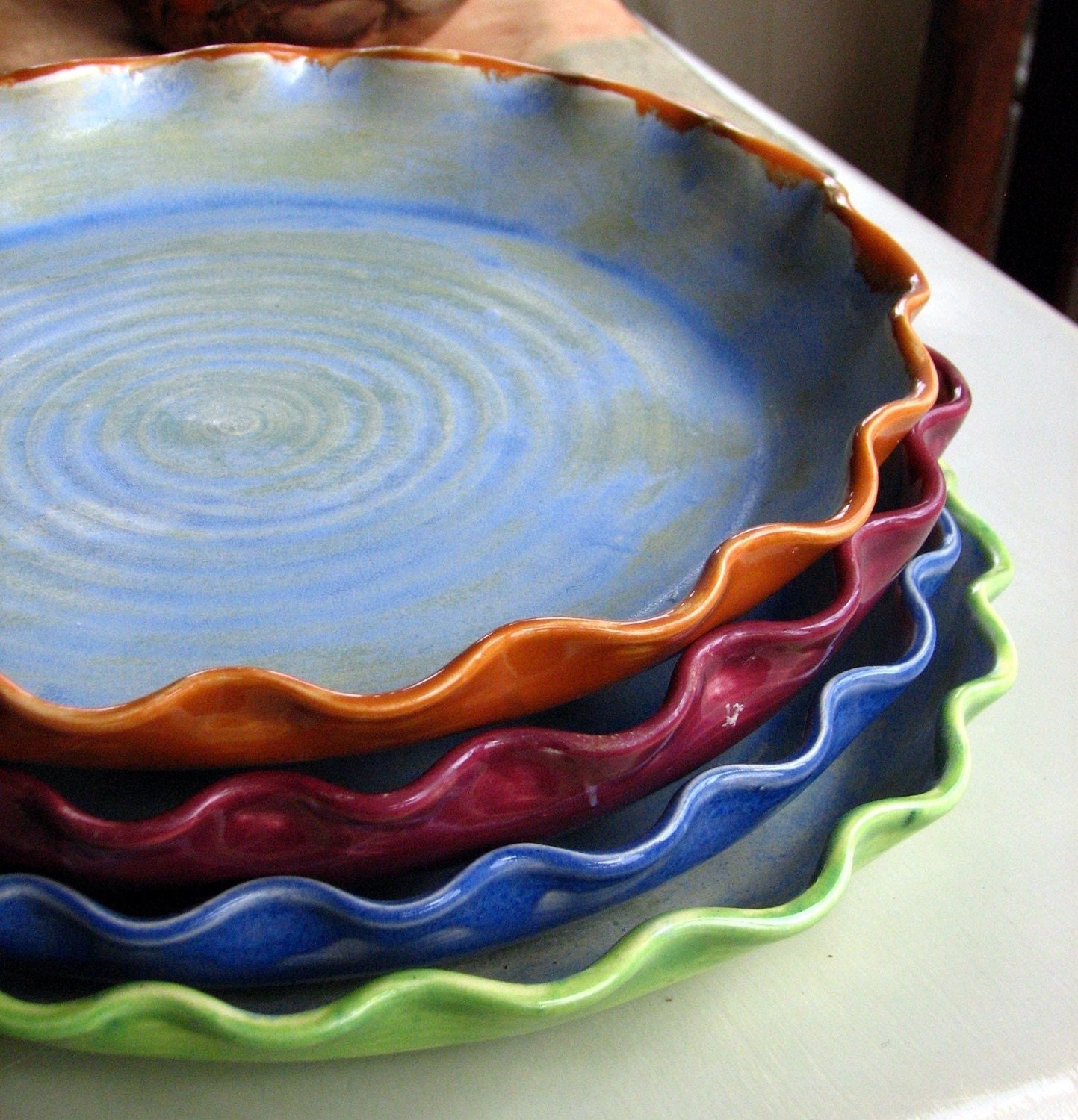 Pie plates-stoneware-pottery-ceramic-colorful - Lesliefreemandesigns