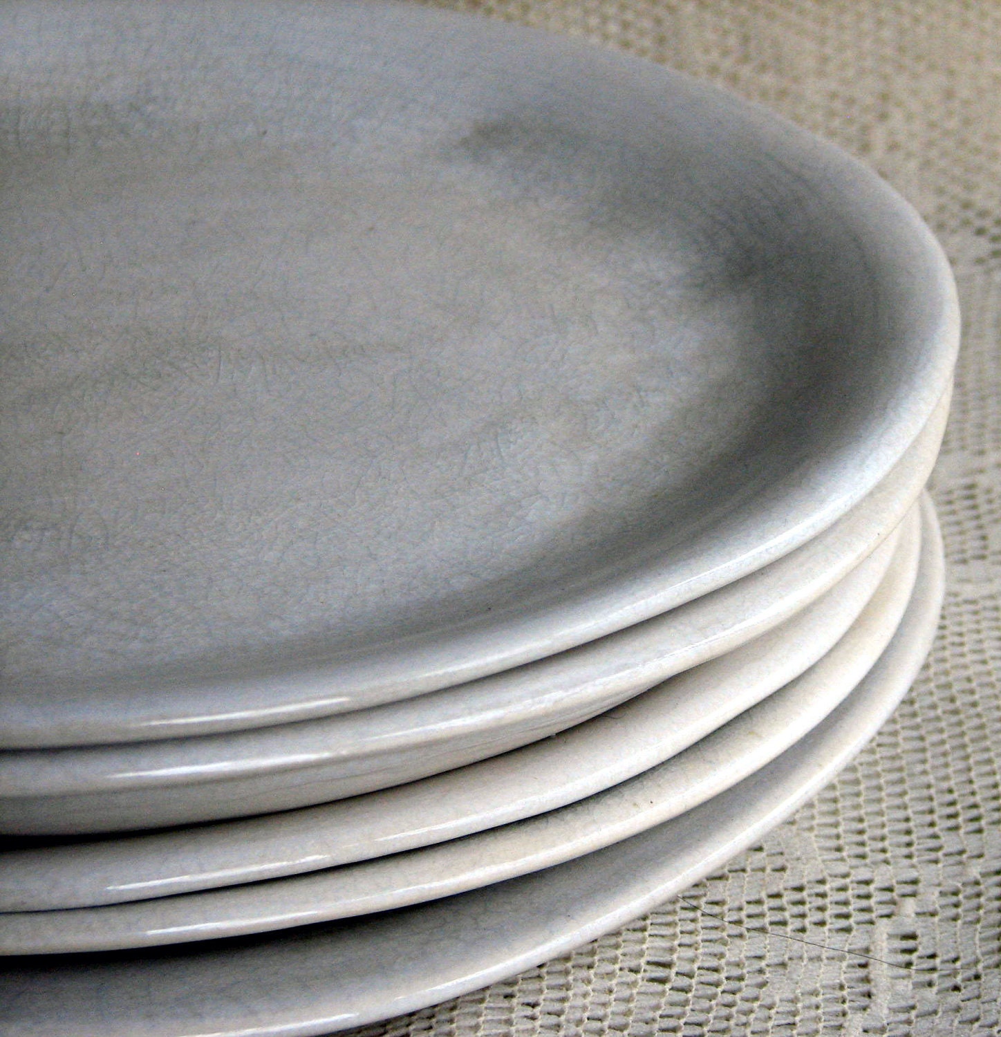 Handmade ceramic, slab organic white crackle dinner plates, stoneware, set of six