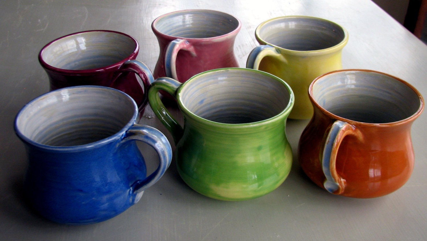 Ready to ship Handmade pottery, ceramic, stoneware clay mugs, comfort mugs, bright colors