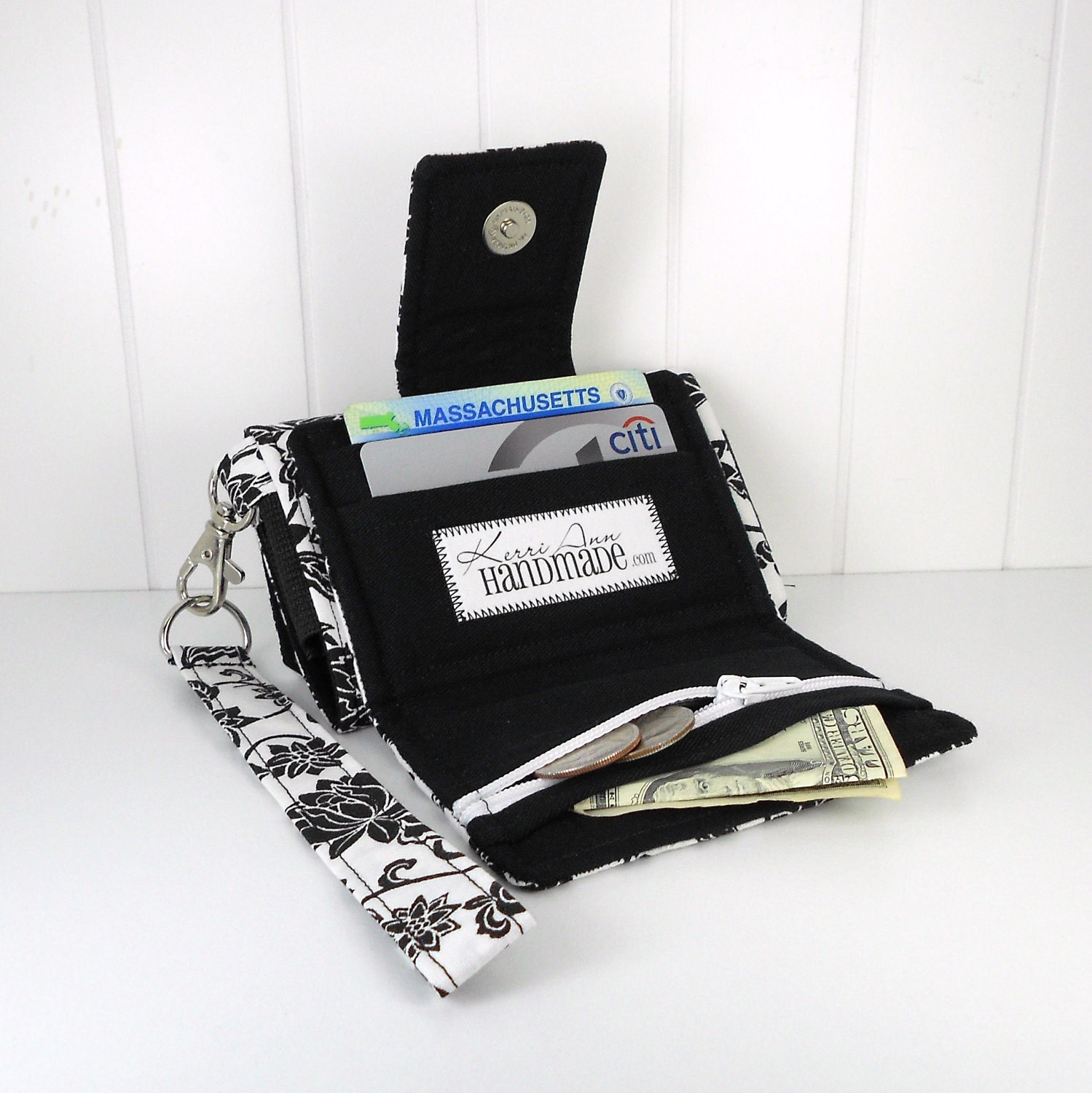 The Errand Runner - Cell Phone Wallet - Wristlet - for iPhone/Android - Black Jacquard Floral/Black