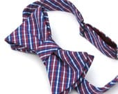 Blue and Red Plaid Pima Cotton Bow Tie for Men