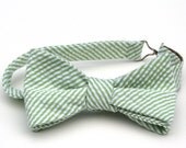 Men's Freestyle Bow Tie in Spearmint Seersucker