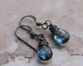 London Blue Topaz Earrings / Blue Earrings / Wire Wrapped Earrings / Oxidized Silver Earrings / Elegant Earrings / Romantic Earrings