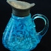 Hobbs Brockunier Antique Daisy and Fern Aqua Syrup Pitcher