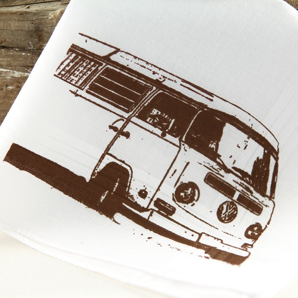 VOLKSWAGEN BUS Screenprinted White Handkerchief