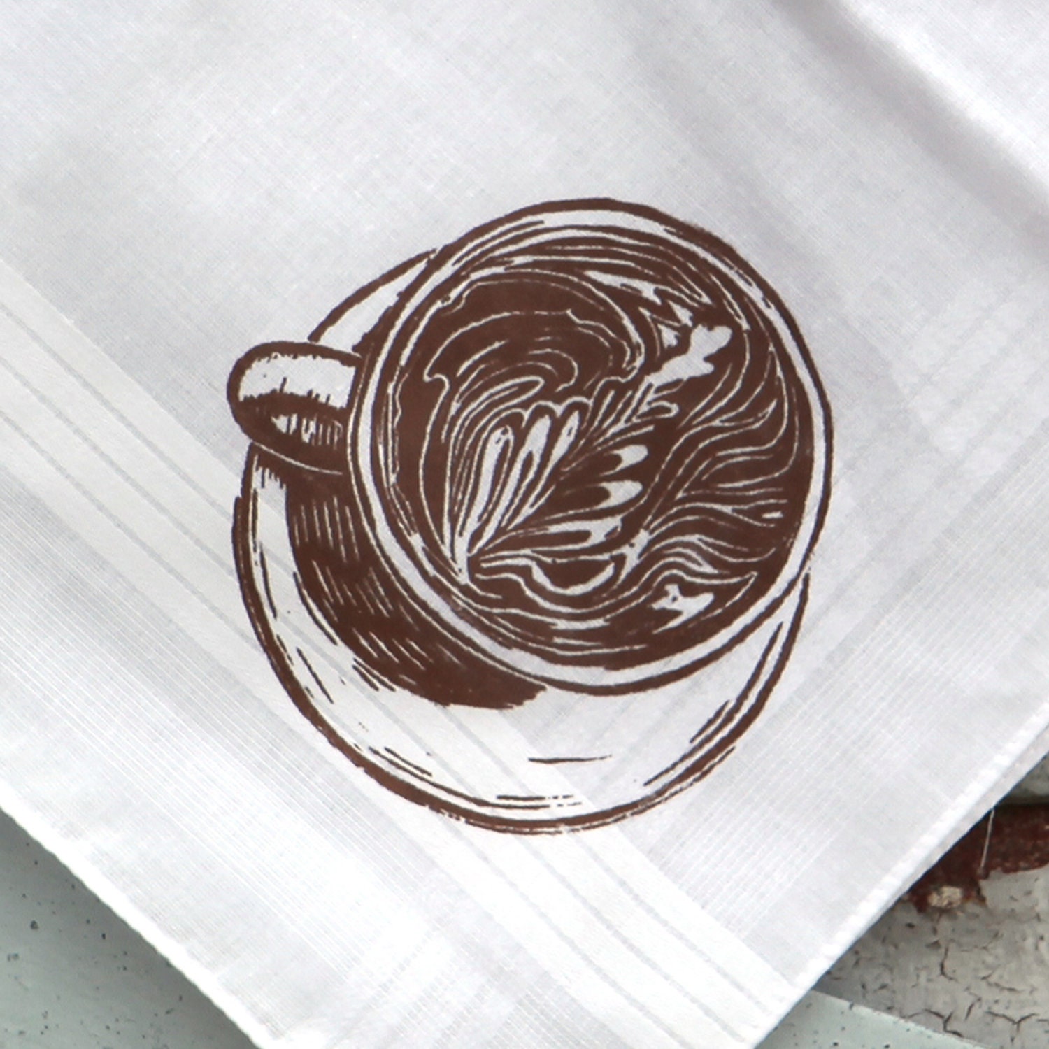 Cup Of MOCHA Screenprinted White Handkerchief