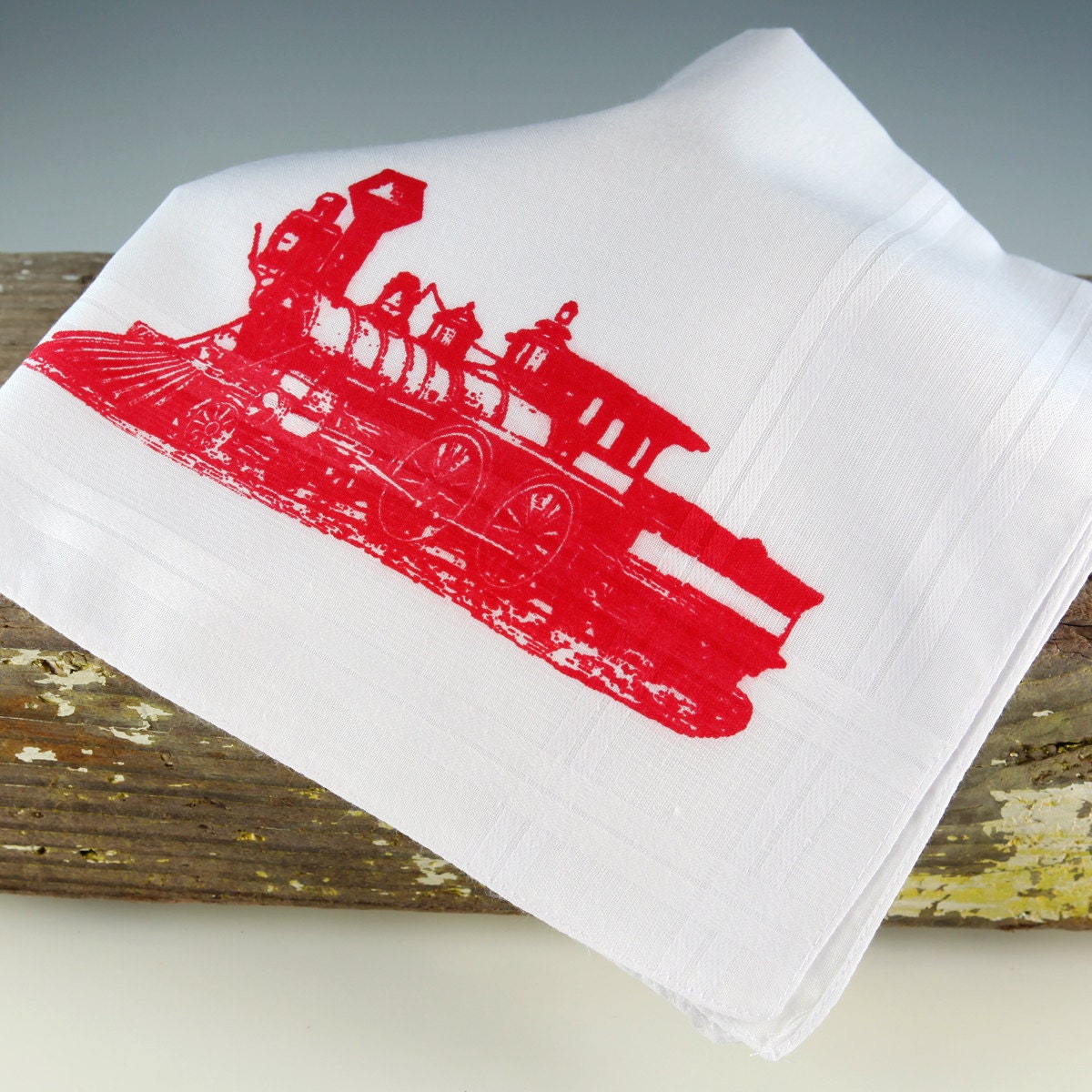STEAM TRAIN Hand Screenprinted Handkerchief