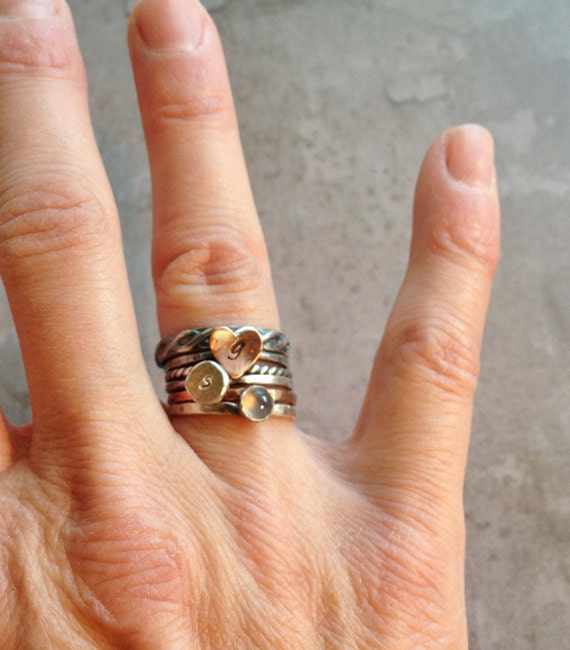 Sterling Silver and copper stacking ring set, set of six rings