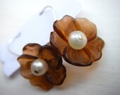 Little cocoa flower earrings - spring flowers pearl brown wedding bridesmaid - april showers