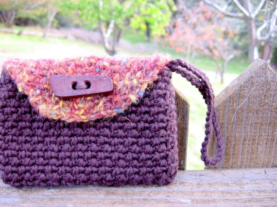 Warm Autumn Crochet Wristlet Clutch / Handmade Yarn Pouch