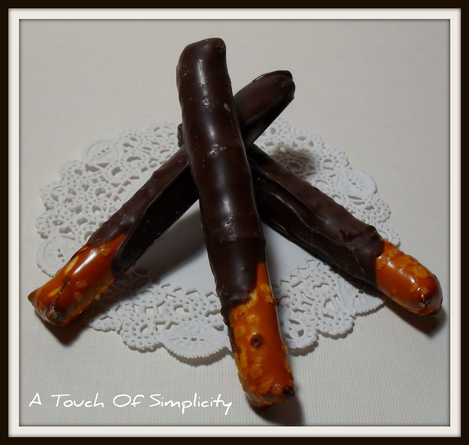 Dark Chocolate Dipped Pretzels Sticks  1/2 lb.