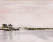 Sunset on the Bay, Framed Original Watercolor